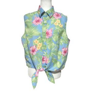 Vintage Lauren Ralph Lauren Periwinkle Pink Tropical Floral Flower Print Linen T